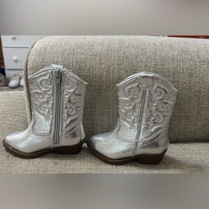 silver shiny toddler, cowgirl boots size 6 band is Tucker and Tate BRAND NEW